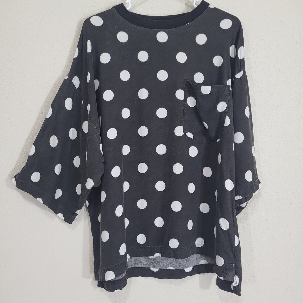 Vintage Gooch Top Womens XL Black White Polka dot Oversized casual 90s Blouse